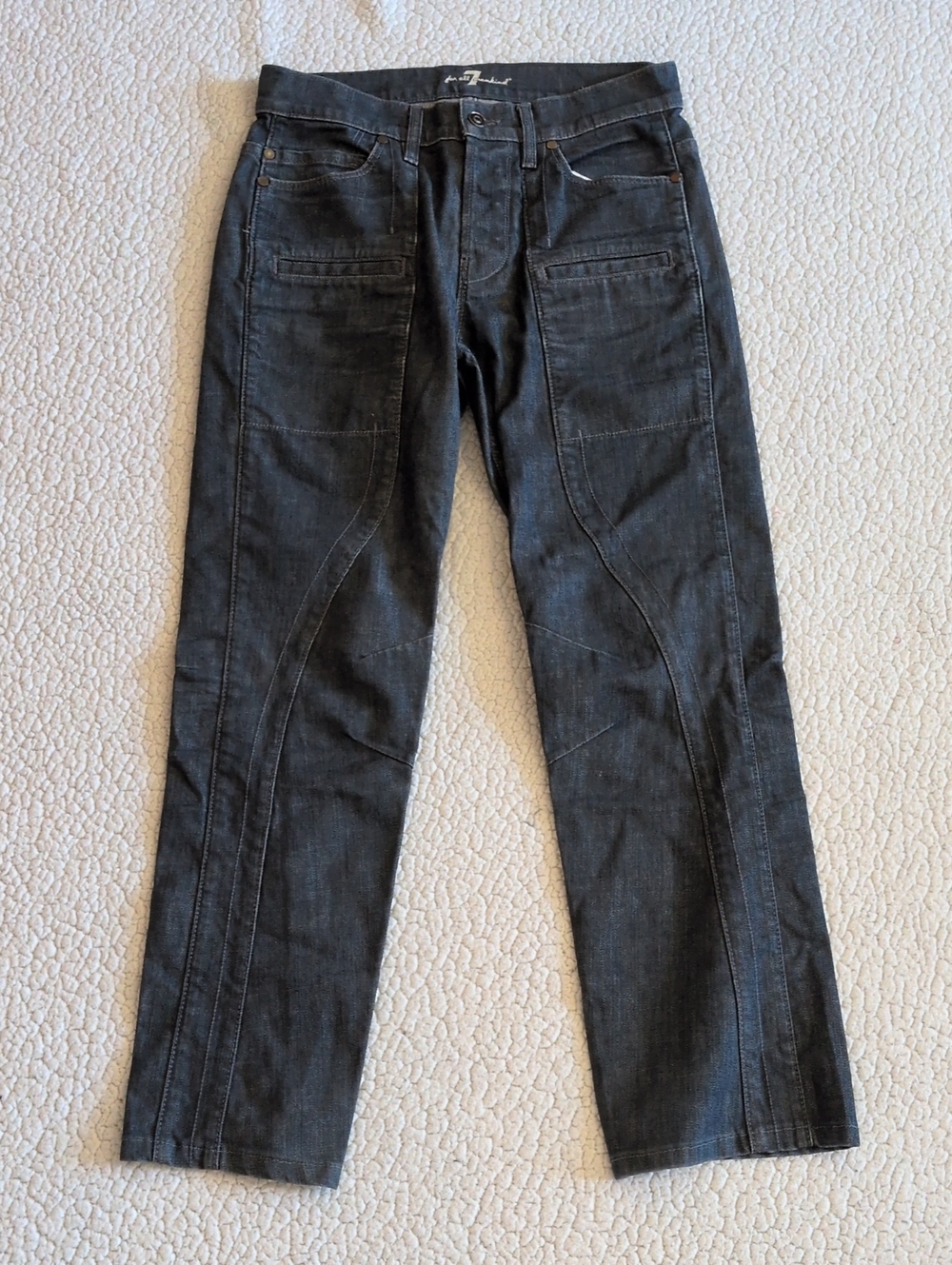7 For All Mankind Structured Button Fly Cotton Blend Utility Denim Cropped Jeans
